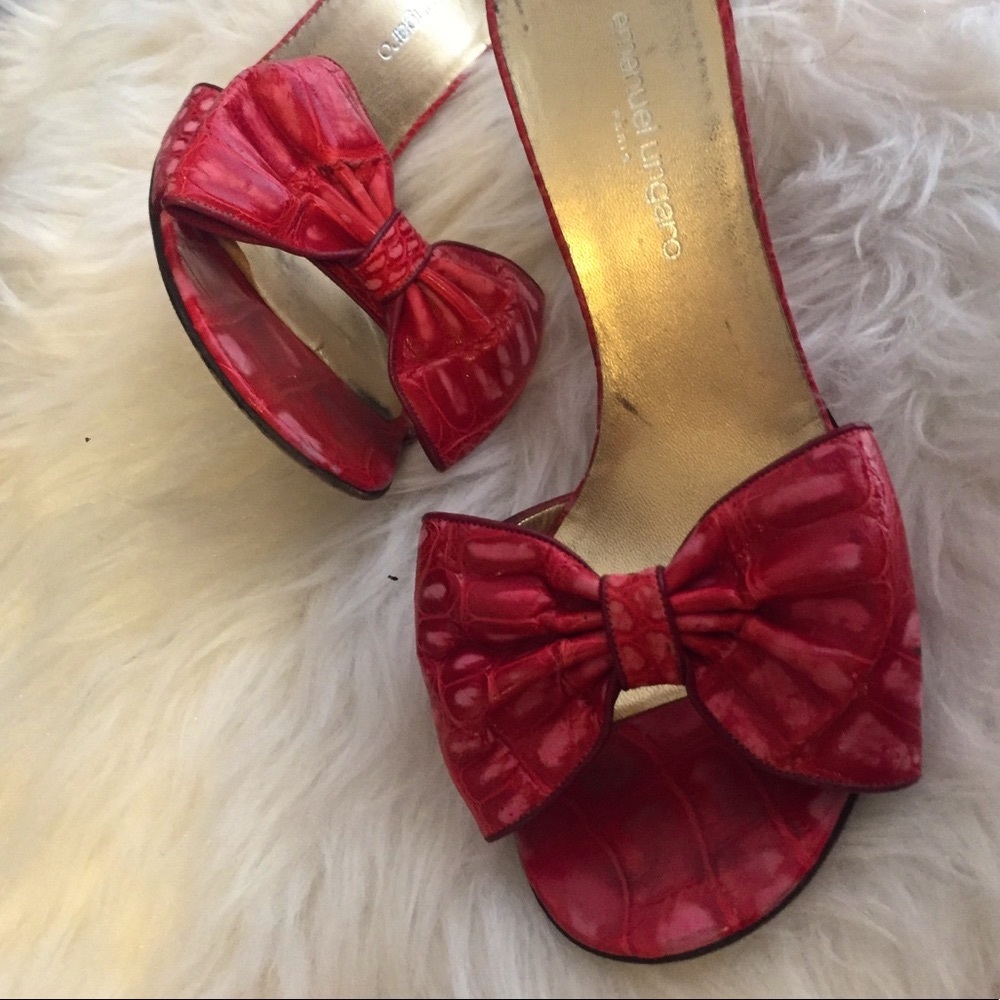 Emanuel Ungaro Crocodile Stiletto Heel Red Sandals